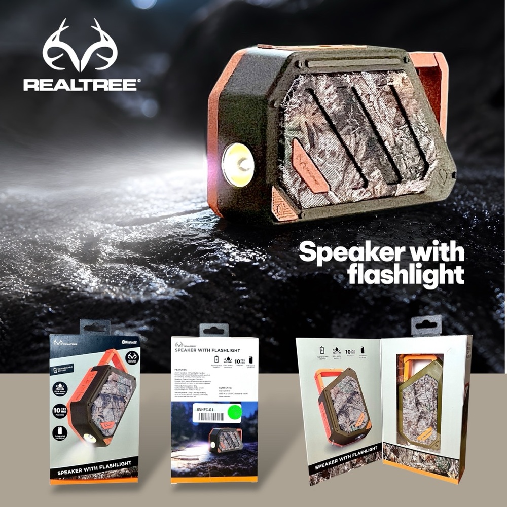 Rechargeable Water Resistant 10-hour-play Speaker with Flashlight